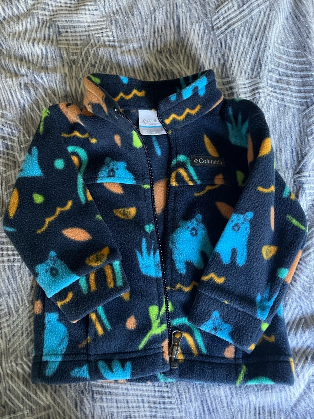 Columbia Baby 6-12 month Boy Girl Navy Fleece Jacket Blue & Orange Bear Print